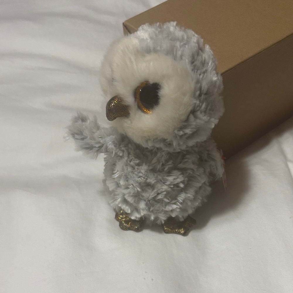 Gray and White Plush Owl Toy